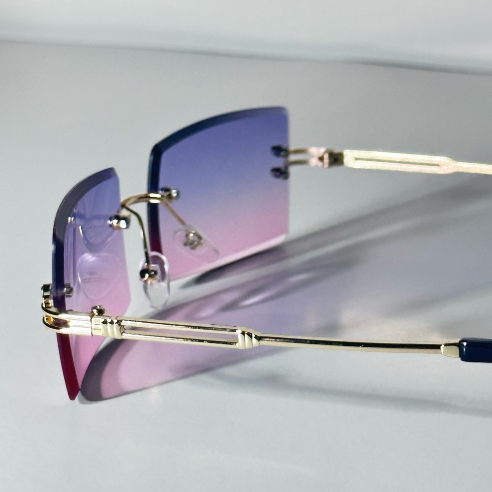 Retro Rimless Square : Purple and Pink Sunglasses